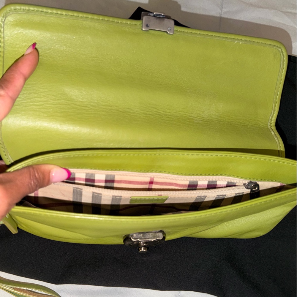 Green  Burberry Leather Clutch